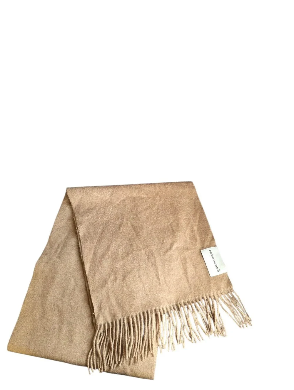 Pronto Uomo 100% Cashmere Camel Colored Tasseled Scarf EUC OS